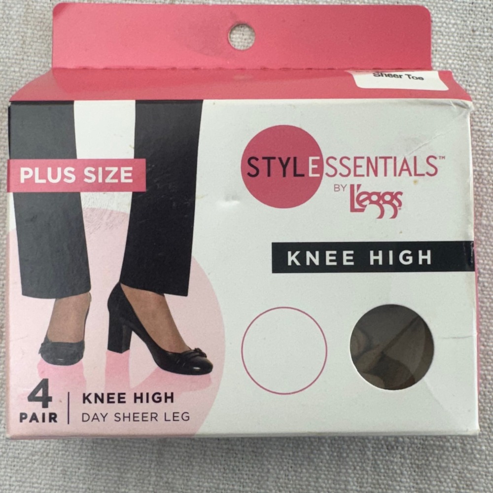 L'eggs Style Essentials Plus Size Knee High Stockings Nude 4‎ Pair Sheer Toe